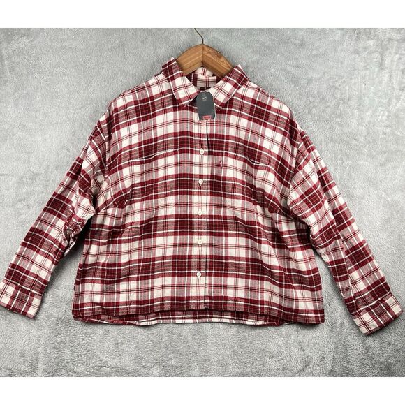 Levi's Flannel Cropped Button Up Shirt Women's Plus 1X Red White NWT‎ - Picture 1 of 12